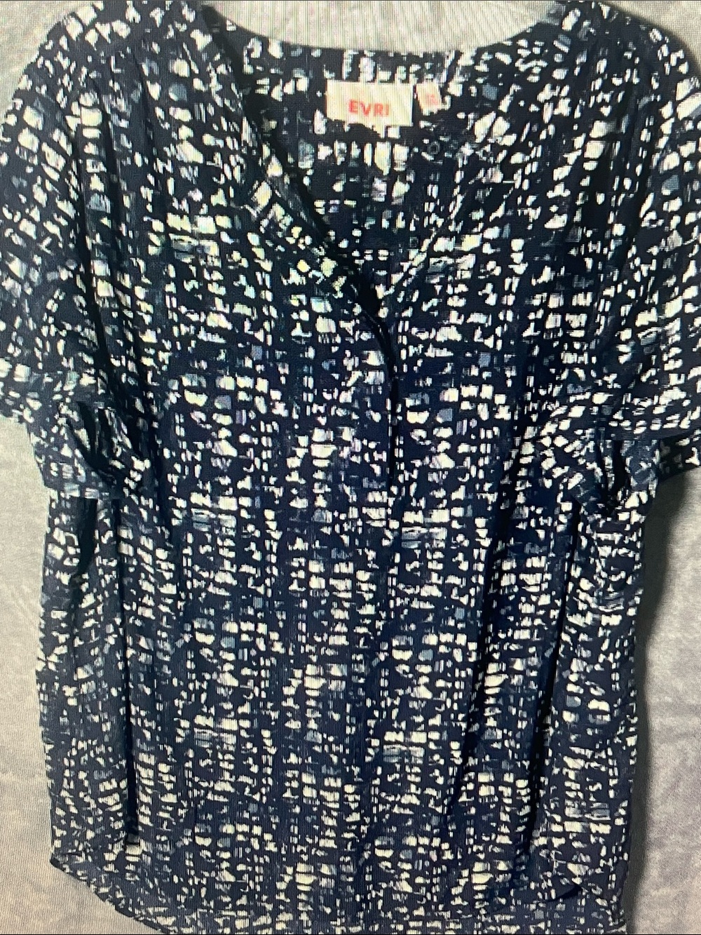EVRI Navy and White Abstract Print Short Sleeve Blouse